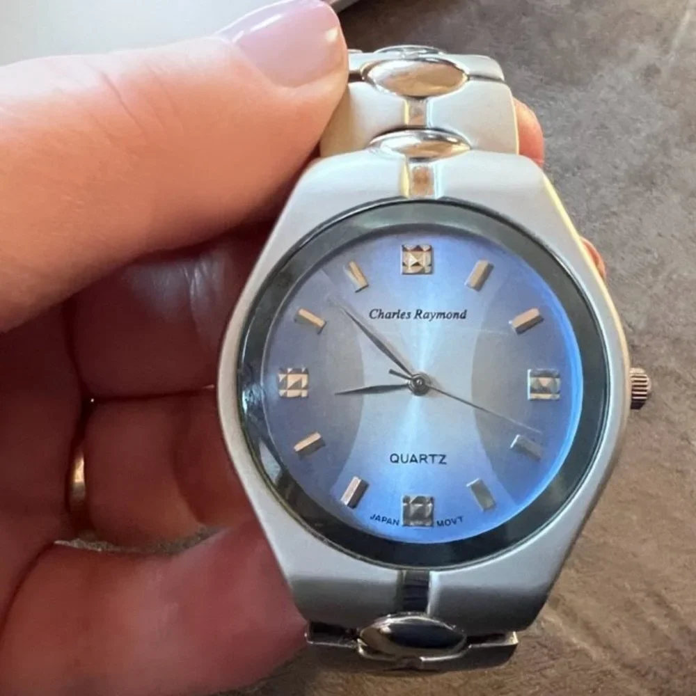 Charles Raymond Silver-Tone Men's Watch with Blue Dial